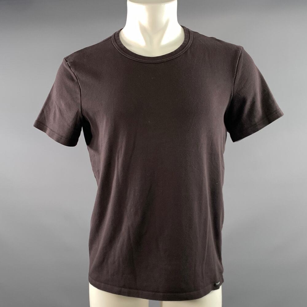 TOM FORD Size M Brown Solid Cotton Blend Crew Neck T shirt